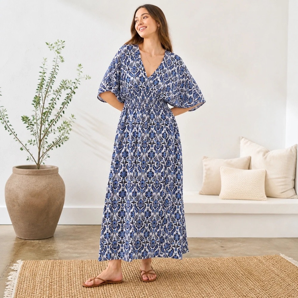 Rujuta Sheth Kaftan Blue Size S/M Coverup Swim Sheer Resort Beach Travel
